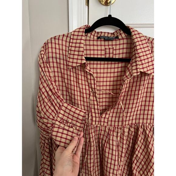 Hannes Roether Collared Red and Cream Plaid Cottage Peasant Blouse - Picture 2 of 6